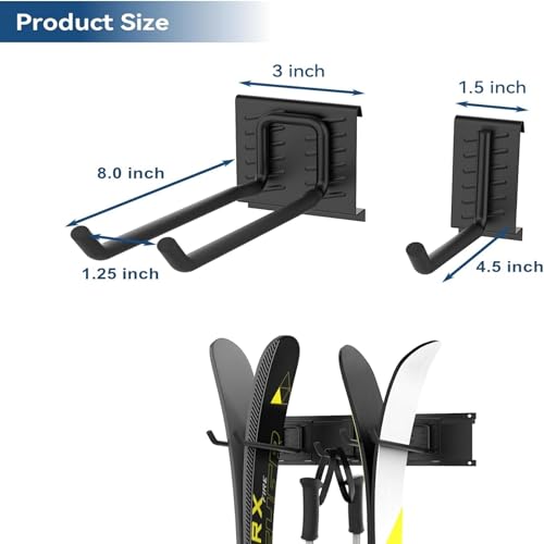 WALMANN Wall Mounted Ski Rack, Garage Ski Storage for 4 Pairs of Skis Mount Hanger Home Shed and Garage Snowboard Wall Rack Holds Up to 200 lbs - style: Holds 4 Pairs of Skis