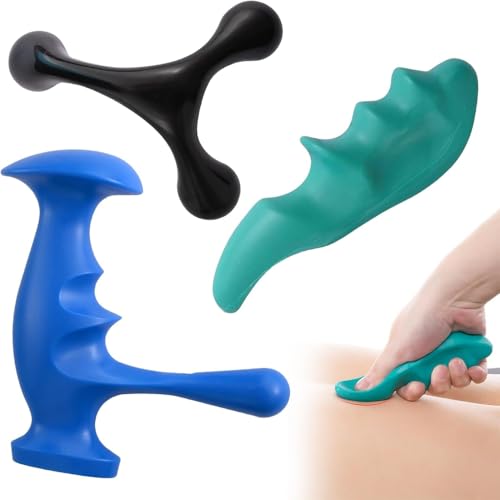 3Pcs Manual Trigger Point Massage Tool Set, Thumb Saver with Palm Urchin Massager, Hand Held Deep Tissue Massage Tools Three Color Set Green Blue Black