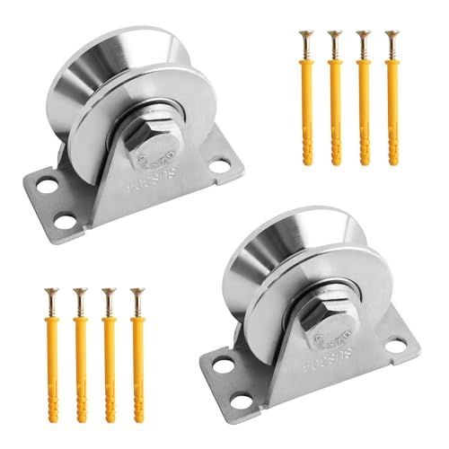 2 Pack 304 Stainless Steel V-Groove Pulley Wheel for Sliding Gate DIY Gym | Silent detachable duplex bearing pulley, with mounting screws & expansion pipes, for sliding gate, gym DIY, material handling