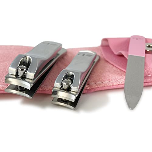 Nail Clippers by Zizzili Basics - 3 Piece Nail Clipper Set - Stainless Steel Fingernail & Toenail Clippers with Nail File & Bonus Pink Carry Case - Best Nail Care for Manicure, Pedicure, Home & Travel - color: Pink Case