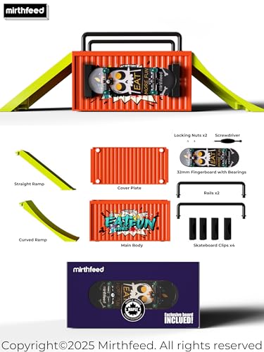 32mm Pro Fingerboard Complete Set | Bearing Wheels | 5 Ply Maple Deck | Anti Skid Grip Tape | Complimentary Tool | Concave Shape - color: Fun Box a : Skater Skull