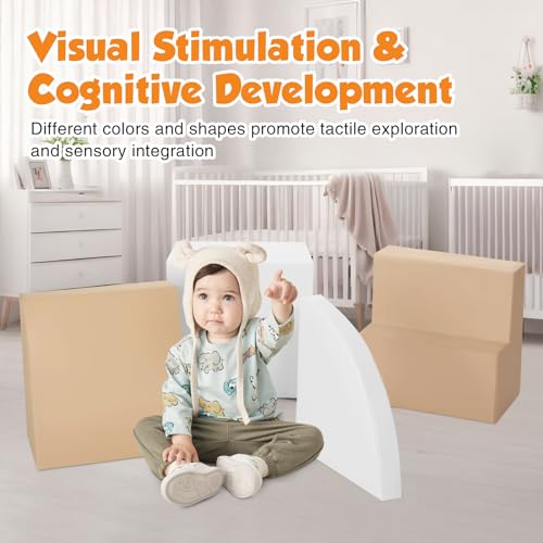 TODIBY 4-Piece Soft PU Leather Toddlers Climbing Toys, Baby Foam Climbing Blocks for Toddlers 3, Foam Play Gym Climbing Structures, Indoor Climb and Crawl Activity Play Set (White and Coffee) - style: White/Coffee