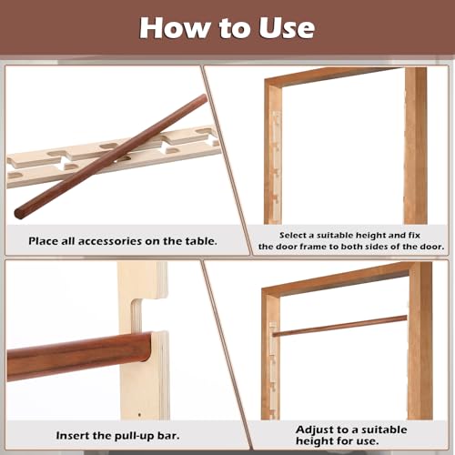 Leinuosen Doorway Pull-up Bar Sets Adjustable 5 Levels Wooden Doorway Pull-up Bar and 2 Door Frame with 6 Sets of Screw-in Heavy-duty Door-mounts to Fits 118cm - size: 100kg Load Capacity, style: No Locks