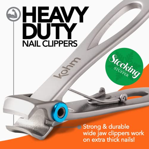 KOHM Nail Clippers for Thick Nails - Heavy Duty, Wide Mouth Professional Fingernail and Toenail Clippers for Men, Women & Seniors, Silver - color: Curved-silver