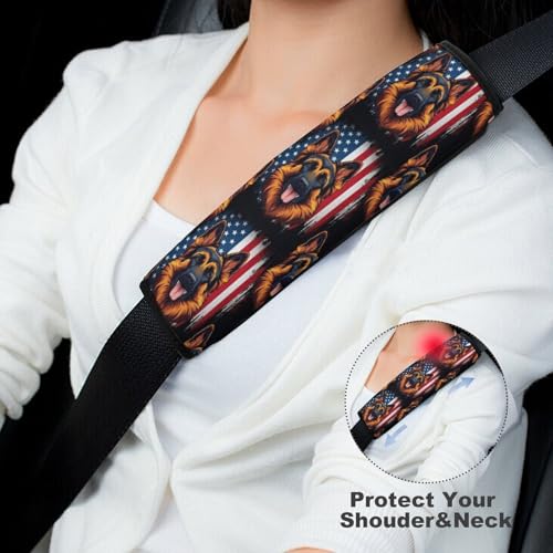1 Pair Universal Soft and Comfortable Seat Belt Shoulder Pad for Adult Use, Stroller Pushchair High Chair, America Flag German Shepherd Neck Strap Covers, Anti-Slip Pad - color: Pattern 718