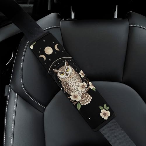 2PCS Moon Owl Car Seat Straps Shoulder Pads Universal Soft and Comfortable Seat Belt Covers Cushion for Child, All Vehicles, Shock Absorption - color: Pattern 979