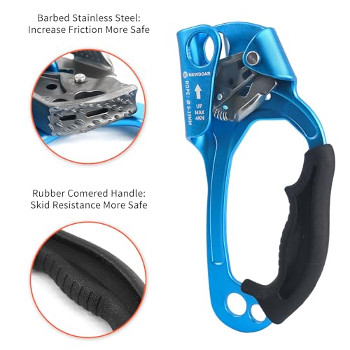 NewDoar UIAA & CE Certified Hand Ascender Rock Climbing Tree Arborist Rappelling Gear Equipment Rope Clamp for 8~13MM Rope - color: Blue Pro-Right