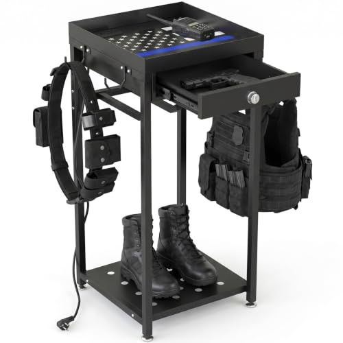 Police Gear Rack with Built-in Power Strip, Tactical Gear Organizer Stand for Duty Belt, Police Vest, Body Armor, Plate Carrier, Helmet Storage, Heavy Duty Gear Rack - size: Freestanding w/Combination Lock