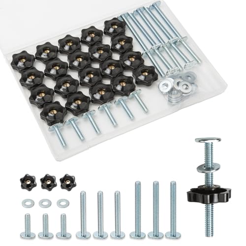 20 Sets T-Track Knob Kit, 1/4"-20 T Bolts (1", 1-1/2", 2-1/2") with Star Knobs & Washers, Assorted T Slot Bolts for Woodworking Jigs, Clamps & Fixture Building