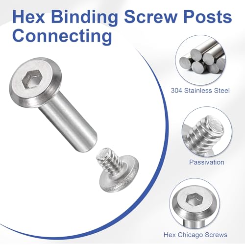 PATIKIL M8x8mm Hex Chicago Screws 10x50mm, 5Pcs 304 Stainless Steel Metric Hex Drive Socket Cap Binding Post Screw Posts for Scrapbook Leather Belt Album Furniture Repair, Silver - size: M8x8mm, 10x50mm