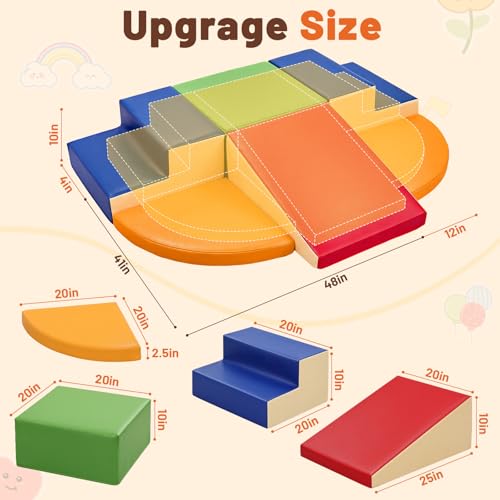 TODIBY 6-Piece Soft PU Leather Toddlers Climbing Toys (XL Size), Baby Foam Climbing Blocks, Extra Large Foam Play Gym Climber Structures for Toddler 3, Indoor Climb and Crawl Activity Play Set - style: XL Classic