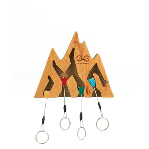 YY Vertical Mountain Decor Keyholder in Wood Wall Decor Ideal Gifts for Mountain Climbers 4 Key Rings Included Perfect for Mountain Lovers