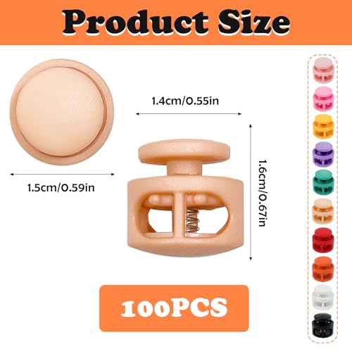 100 Pcs Coloful Plastic Spring Cord Locks for Drawstrings Double Hole Fastener Silder Toggles Clips for Buckle