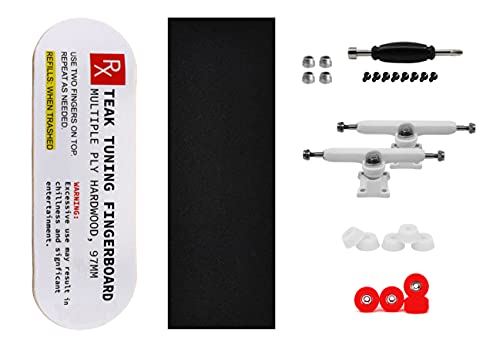 Teak Tuning 32mm Pro Fingerboard Heat Transfer Graphic Complete - Fully Assembled with Pro Level Parts - Pro Shaped Wood Deck (34x97mm), UltraSpin Wheels, Prodigy Trucks - Teak Prescription - color: Teak Prescription