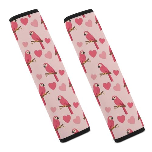 2 Pack Pink Cute Sweet Cartoon Parrots Hearts Car Seat Straps Shoulder Pads Soft Padded Seat Belt Cushion for Kids, All Vehicles, Pressure Relief - color: Pattern 593