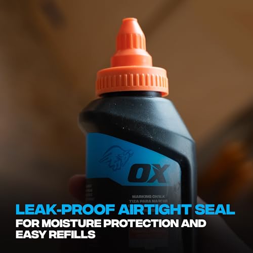 OX Orange Chalk Line Powder 8oz - High Visibility Refill | Weather-resistant marking chalk, high-flow nozzle, leak-proof cap, works on wood, concrete, metal, stone - color: Orange - Hi-Visibility