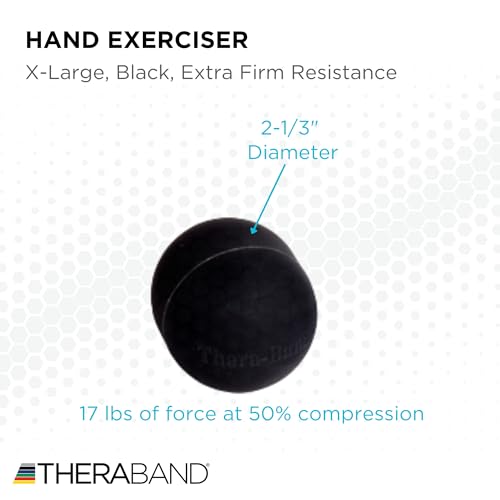 THERABAND Hand Exerciser Ball, X-Large Black, Extra Firm Resistance for Grip Strengthening, Finger & Hand Therapy, Squeeze Ball for Rehab, Wrist & Forearm Exercise, Latex-Free, Textured Surface - color: Black - Extra Firm