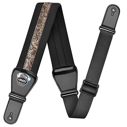 LEKATO Bass Guitar Strap - 3" Wide, Padded, Adjustable 45" to 55", Pick Holder & 2 Safety Strap Locks - color: Brown, size: Regular(45"-55")