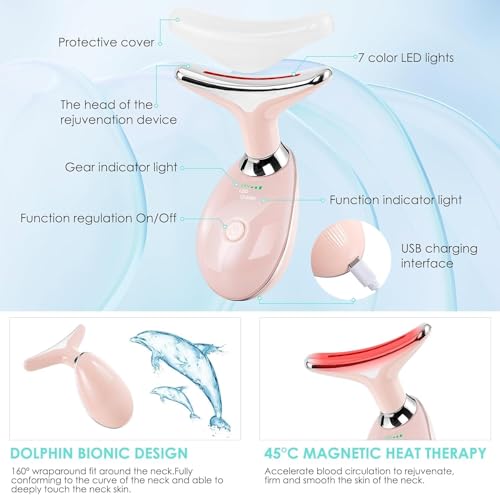 Facial Massager Red-Light-Therapy-for-Face and Neck, Face 𝖲 culpting Wand with 7 Color (Bright Pink) - color: Pink