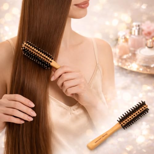 Boar Bristle Hair Brush [ Made in Japan ] 100% Natural Bristle Slick Back Brush for Styling, Separating, Shaping, and Blow-Drying for Women and Men (Round Brush) - color: Round Brush