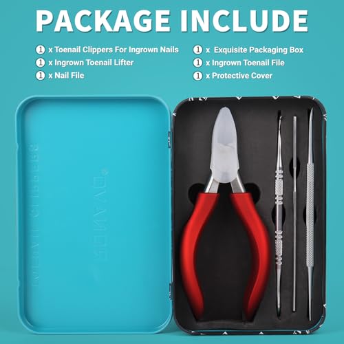 Toenail Clippers for Ingrown & Thick Toenails - Heavy Duty Toe Nail Clippers for Remove Side Ingrown Toenail with Angled Sharp Blades, Professional Pedicure Tool with Long Handle for Seniors & Men - style: Paronychia Nemesis - Red Kit