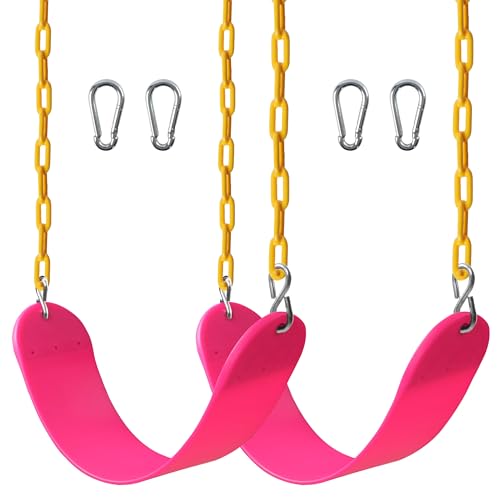 Sunnyglade 2PCS Swings Seats Heavy Duty with 66" Chain, Playground Swing Set Accessories Replacement with Snap Hooks, Support 250lb (2, Pink) - color: Pink