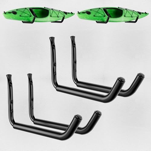 4 Pack Kayak Wall Mount Rack, Heavy Duty 120 LBS Garage Storage Hooks, 15 Inch Wide Utility Hangers for Canoe, SUP, Surfboard, Ladders, Lumber & Tools (Black) - size: 15"-4Pack-Wall Mount