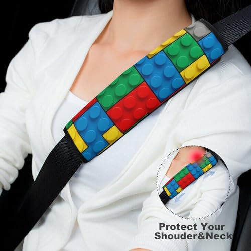 2 Pack Construction Colorful Bedding Brick Red Yellow Green Blue Grey Seat Belt Shoulder Pad Breathable Shoulder Harness Cover for Child, All Vehicles, Neck and Shoulder Support - color: Pattern 986