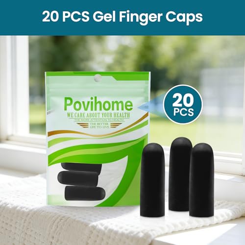 Povihome Finger Cots Protectors - Moisturizing Thumb and Finger Covers - Thickend Version - Elastic Cracked Silicone Finger Sleeves to Protect Cracked, Peel Finger and Other Finger Pain (Black, 20PCS) - color: Black, size: Medium (20PCS)