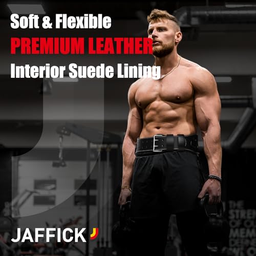 Jaffick Leather Weight lifting belt & 2-in-1 Dip Belt with Rope for Weightlifting Pull Up Gym Powerlifting Squat Bodybuilding Waist Support for Men Women - size: XL