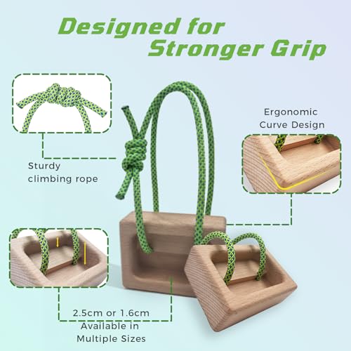 Portable Climbing Hangboard Dual Depth Wooden Grip Blocks for Finger Strength, Power, and Forearm Training Beech Wood Hang Board with Adjustable Rope and Carabiners - color: Wooden Grip*2