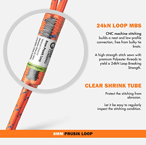 GM CLIMBING 8mm (5/16") Prusik Loop Pre-Sewn 18 inches / 24 inches - color: Black-18 Inch