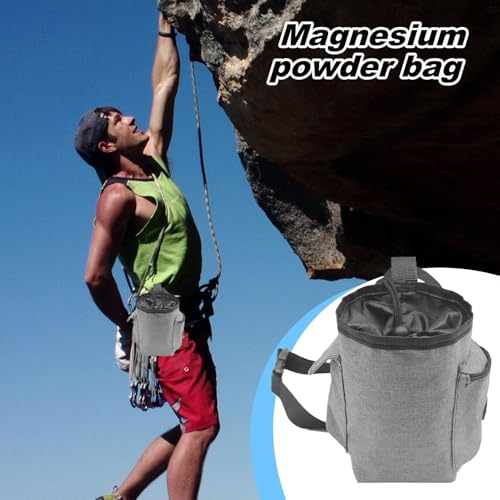 Rock Climbing Chalk Bag Adjustable Belt Gear Equipment | Chalk Organizer for Rock Climbing, Bouldering, Weightlifting, Gymnastics, Adults Women Men - color: Gray