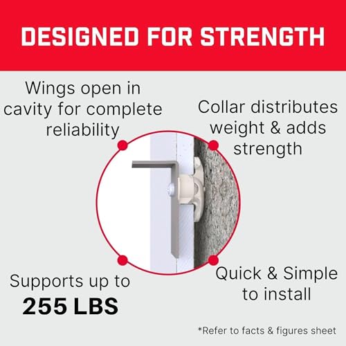 Bullfix Drywall Anchors and Screws Kit - Holds 255lbs - 6 Pack | Heavy Duty Drywall Anchors for Shallow Hollow Cavity, Dry Wall Screws, 13/16" Drill Bit, Dry Wall Kit - size: 6 Pack