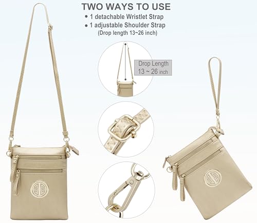 Solene Small Multi Zipper Pockets Crossbody Bag with Detachable Wristlet - color: Rose Gold-1