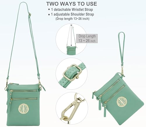 Solene Small Multi Zipper Pockets Crossbody Bag with Detachable Wristlet - color: Turquoise