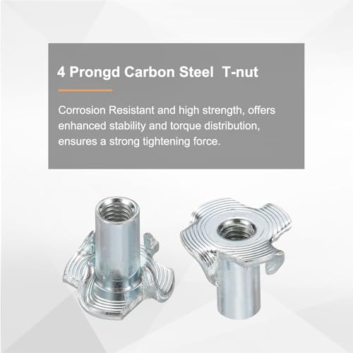 HARFINGTON M4x13mm T-Nuts 4 Pronged Tee Nut 0.57" x 0.51" Fully Thread Carbon Steel Inserts for Wood, Rock Climbing Holds, Cabinetry, Furniture 100pcs - size: M4x13mm, 14.5mm