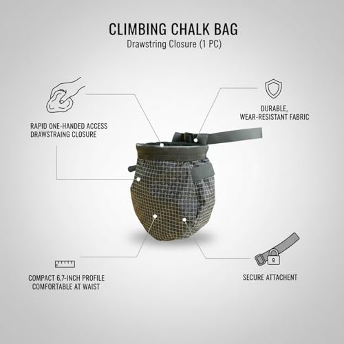 Climbing Chalk Bag with Drawstring Closure Lightweight Waist Pouch for Rock Climbing & Bouldering 6.7 Inch Opening - color: Black