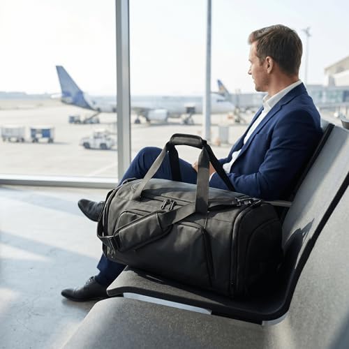 35L Water Resistant Gym Duffle Bag Separate Shoe Compartment | Polyester Water Resistant Fabric,35L Capacity,Wet Dry Separation,Shoe Pocket,Multi Storage Pockets,Gym Travel Daily Use