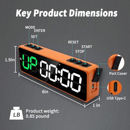Gym Timer with Strong Magnet for Home Gym, Interval Timer Battery Supply | Workout Clock with Stopwatch, Count up/Down,Custom Interval for Fitness/Home/Boxing - style: 1 inch-Orange