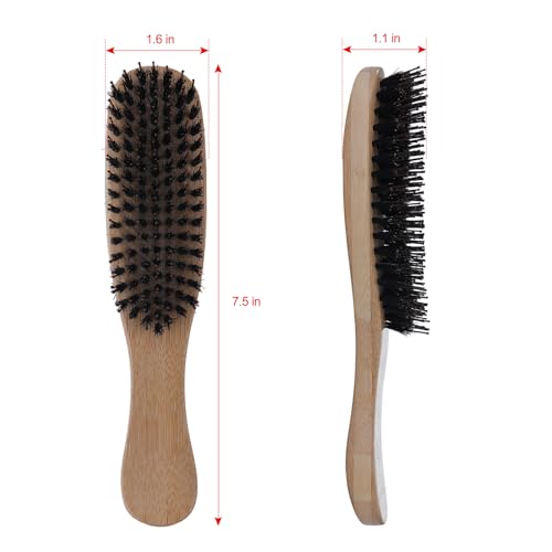 PERFEHAIR Boar Bristle Hair Brush, Bamboo Handle Mini Brush, 7.5 in | Dual boar + nylon bristles · 65g bamboo handle · 7.5 x 1.6 in · smooths thick, curly, fine hair · for women, men & kids