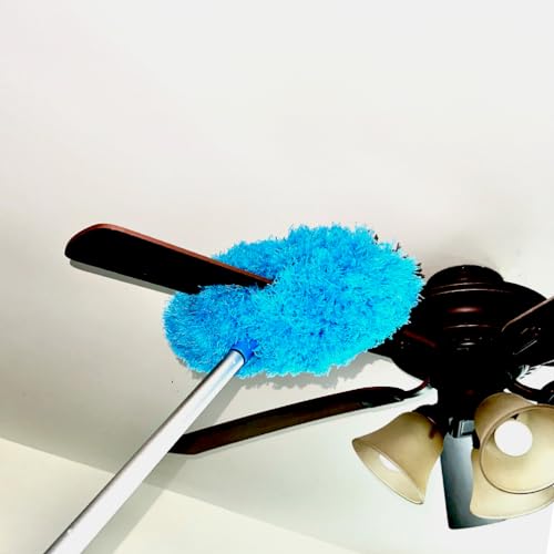 Evelots Ceiling Fan Blade Brush Cleaner - Long Extension Pole - Brush Both Sides at the Same Time - Scratch Resistant Microfiber Feather Cobweb Duster - Extra Long with Reach up to 12 Feet - style: 1 Unit - Up to 12 Feet Reach