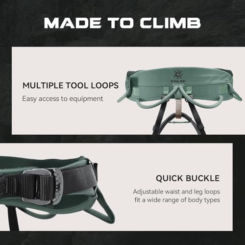 KAILAS Airo Rock Climbing Harness Men Roofing Harnesses Rescue Mountaineering Safety Belt Women Comfortable Lightweight - color: Sage Green, size: Large