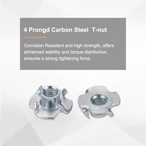 HARFINGTON M5x6mm T-Nuts 4 Pronged Tee Nut 0.57" x 0.24" Fully Thread Carbon Steel Inserts for Wood, Rock Climbing Holds, Cabinetry, Furniture 100pcs - size: M5x6mm, 14.5mm