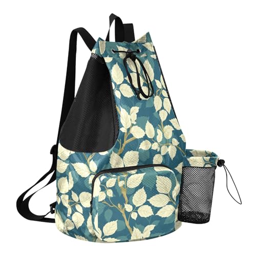 Draw String Back Bag Climbing Gym Bag With Pockets String Back Pack Dry Wet Separation Thyme Leaf Beige Teal