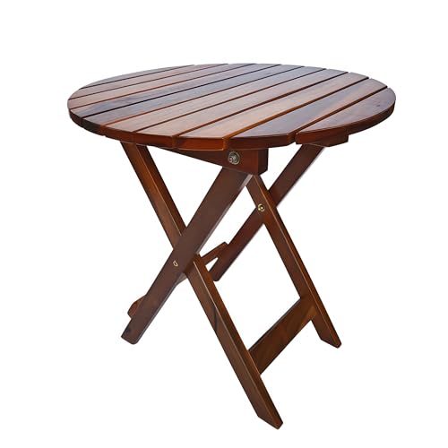 Outdoor Wooden Side Table, Folding Patio End Table, Small Round Furniture Table for Adirondack Chair, Balcony, Porch, Acacia Wood, No Assembly, Brown - color: R-brown-1