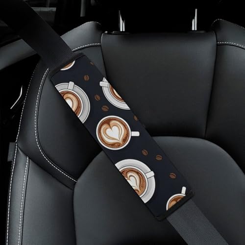 2 Pack Universal Fit Seat Belt Shoulder Pad for Kids, Car Seats Pushchair Strollers High Chair Pushchair, Cute Cafe Latte Art Bean Coffee Shoulder Protector, Anti-Slip Pad - color: Pattern 1207