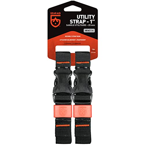 GEAR AID Utility Straps with Side-Release Buckle, Secure and Compress Camping, Biking, Hunting, Boating Gear, 1" Width, 40" Length - size: 1" x 40", style: 2 Straps