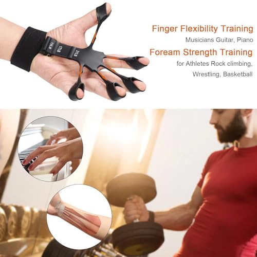 Adjustable Finger Resistance Bands for Hand Strengthening Forearm & Finger Stretcher for Guitarists, Climbers, - color: Black