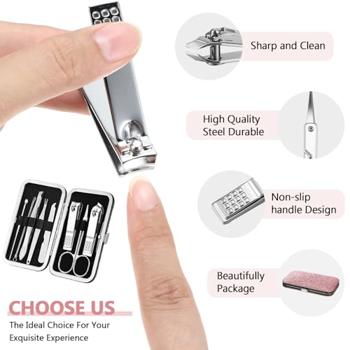 Geosar 12 Sets Manicure Set Nail Clippers Pedicure Kit 8 in 1 Grooming Stainless Steel Kits Nail Care Tools with Travel Case for Employee Coworker Teachers Nurse Gifts(Glitter Pink) - color: Glitter Pink